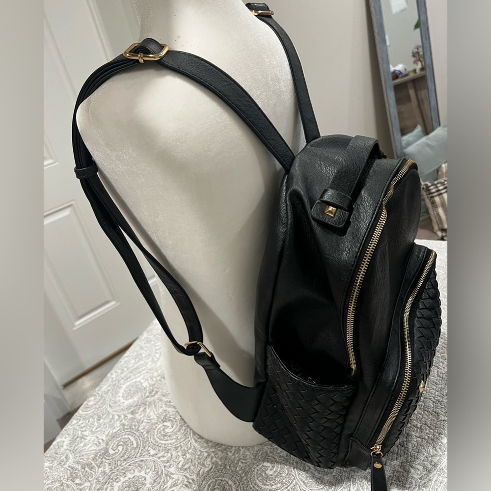 Black Leather Full Size Madison West Back Pack